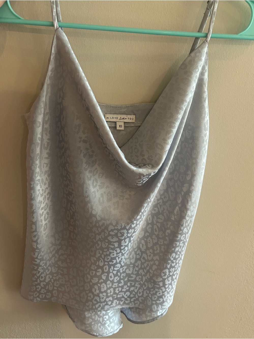 Love, Fire Silver-Gray Cowl Neck Leopard Satin Cami